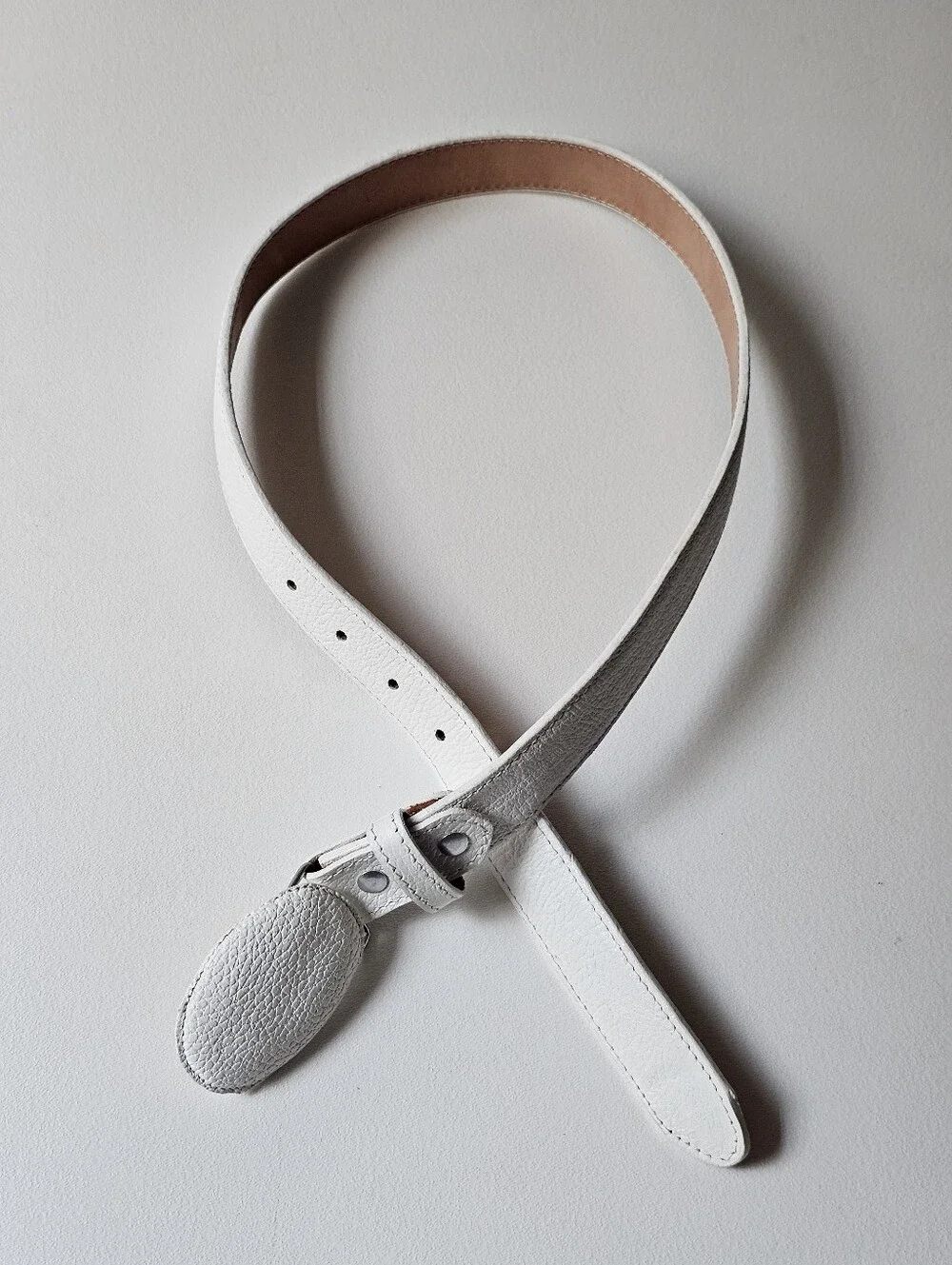 Cuatrero White Pebbled Leather Belt Oval Covered Buckle Size 30 Made in Mexico